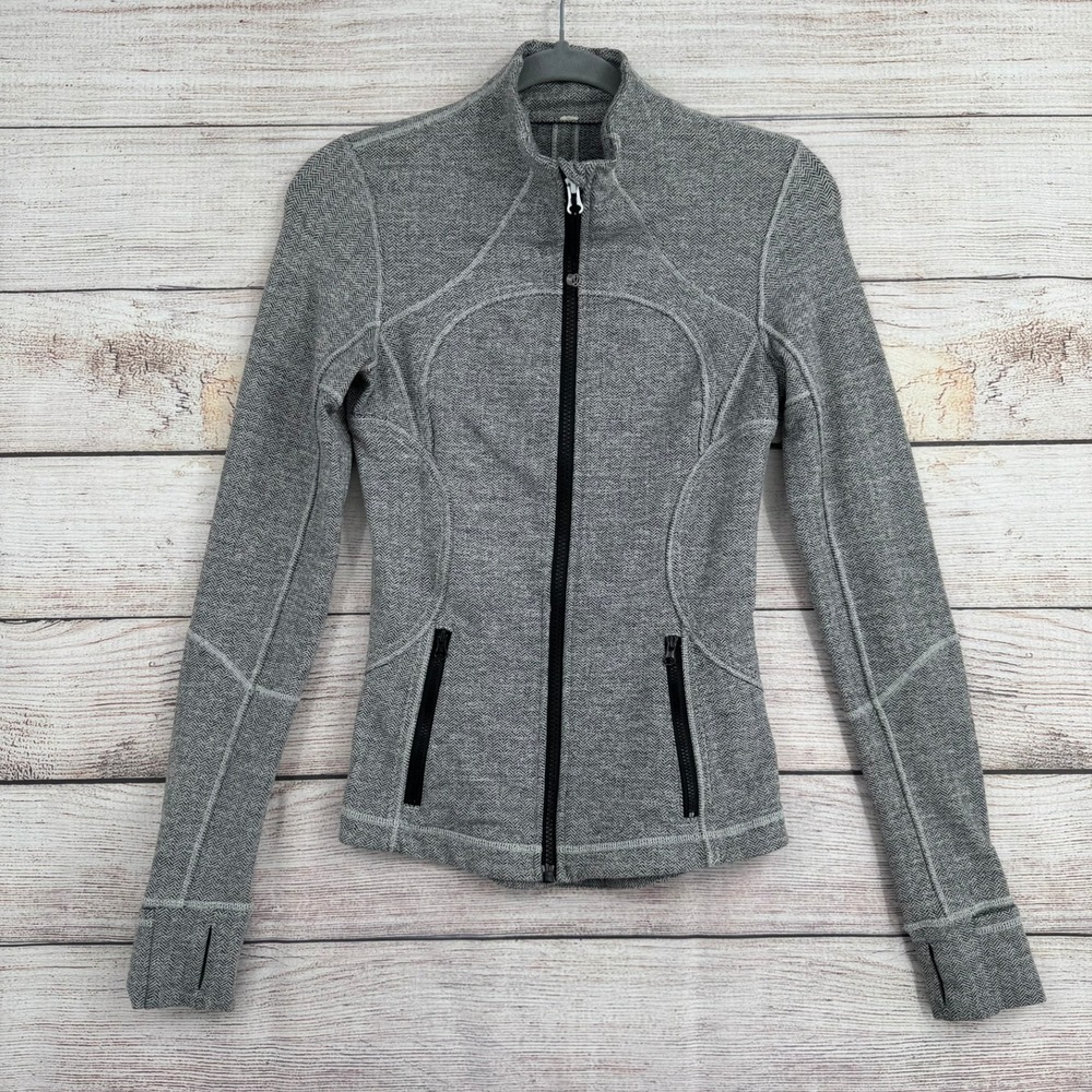 Lululemon Define Jacket Women Size 4 Grey Herringbone Full Zip‎ Activewear
